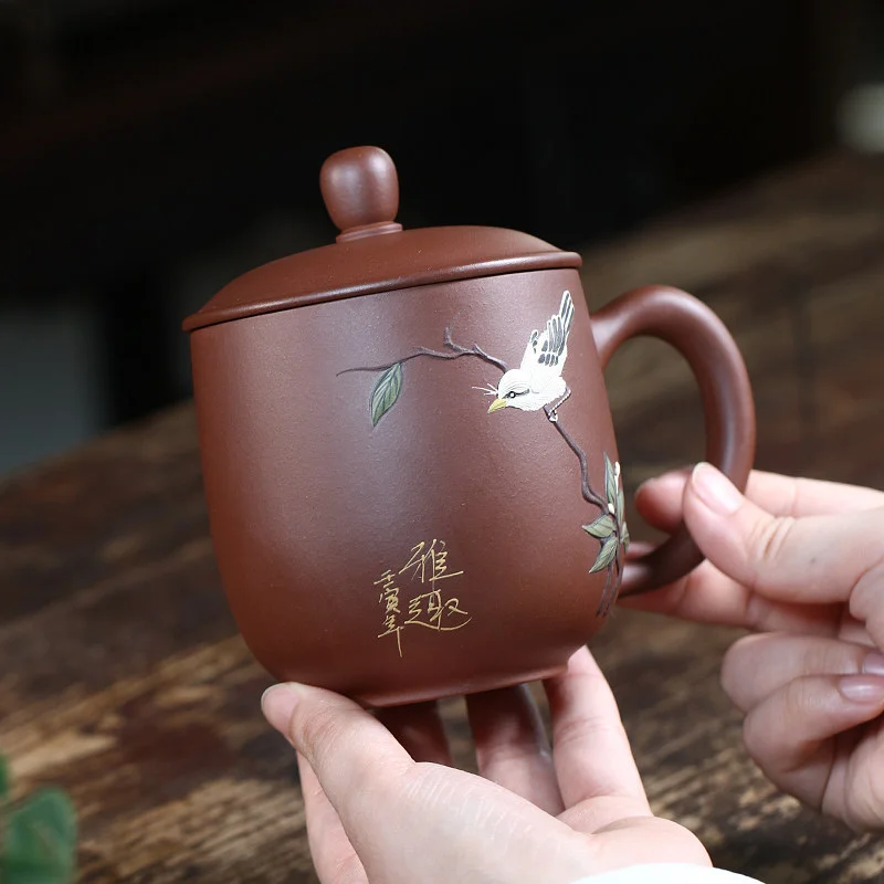 宜兴紫砂杯纯手工男士泡茶杯带盖个人专用办公茶具大容量雅趣盖杯 - 4