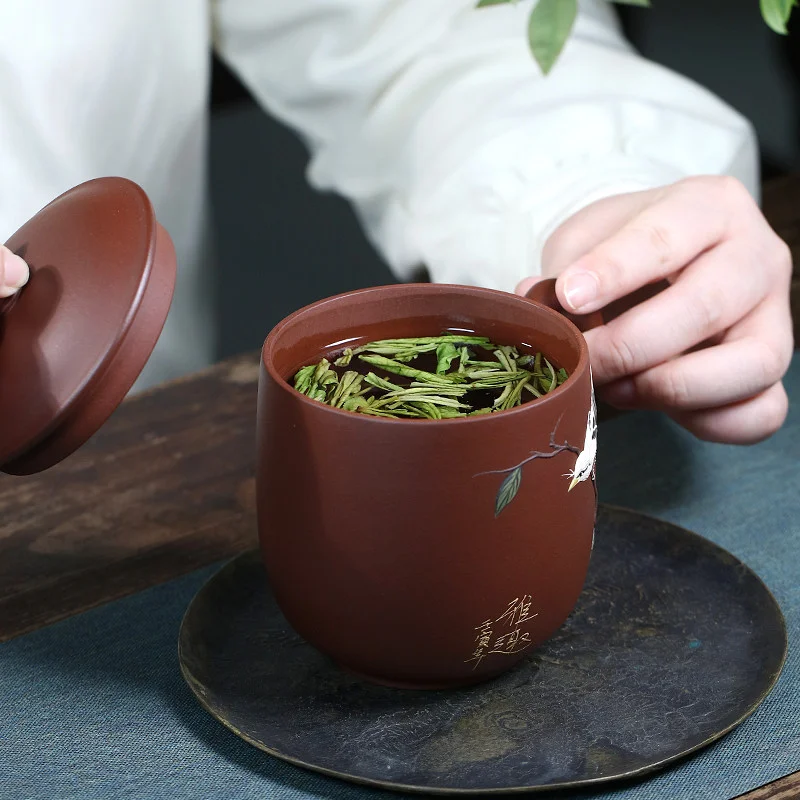 宜兴紫砂杯纯手工男士泡茶杯带盖个人专用办公茶具大容量雅趣盖杯 - 5