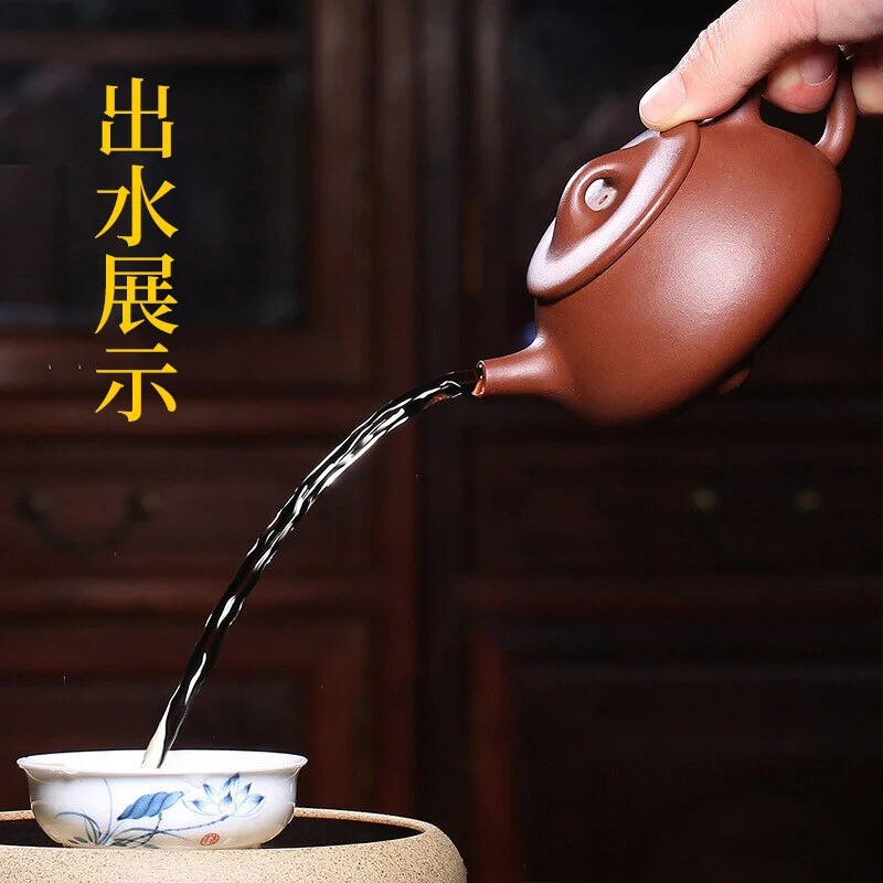 宜兴紫砂壶纯手工茶壶单人泡茶壶家用紫砂茶具单壶底槽清景舟石瓢 - 4