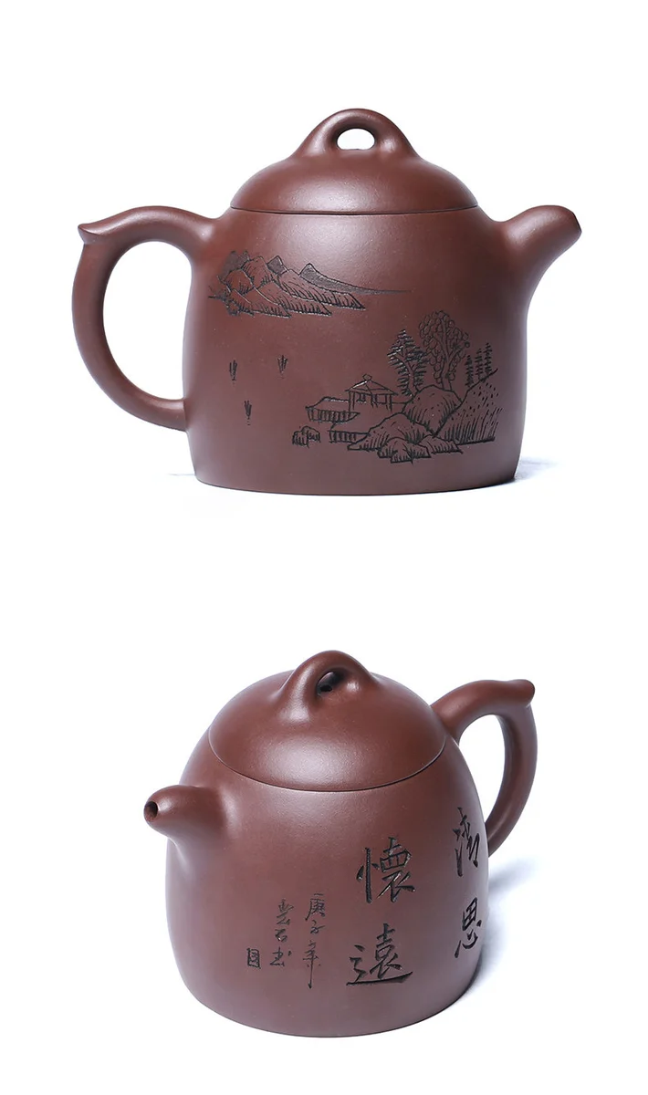 宜兴紫砂壶纯手工刻绘紫砂茶具单壶原矿紫泥大容量家用泡茶壶秦权 详情图 15