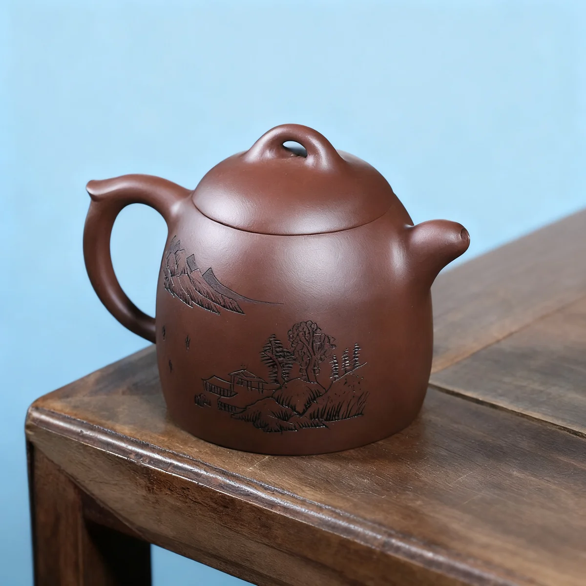 宜兴紫砂壶纯手工刻绘紫砂茶具单壶原矿紫泥大容量家用泡茶壶秦权