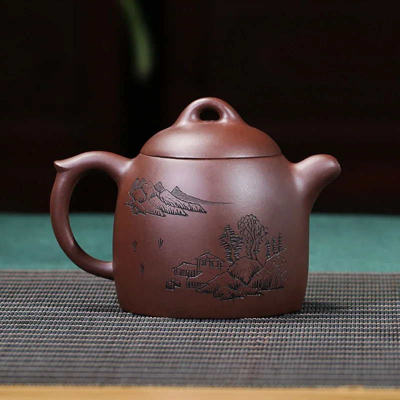宜兴紫砂壶纯手工刻绘紫砂茶具单壶原矿紫泥大容量家用泡茶壶秦权 - 3