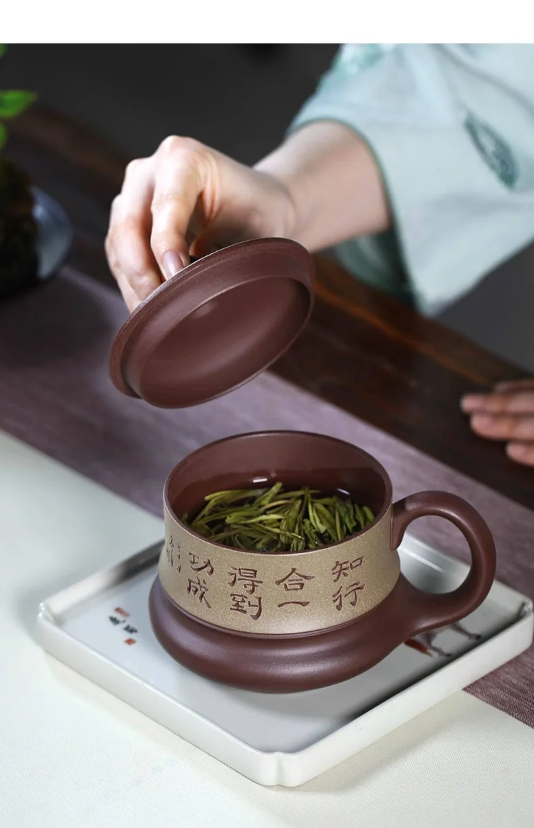 大容量宜兴紫砂杯纯手工男士泡茶杯带盖个人专用办公茶具紫泥盖杯 详情图 18