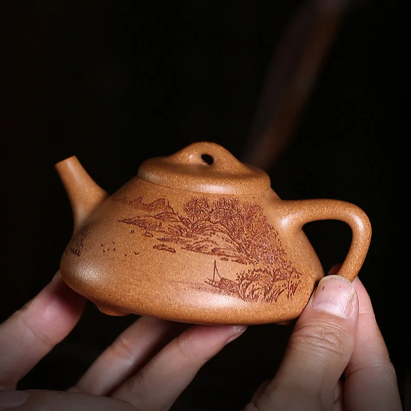 藏壶天下宜兴紫砂茶壶单壶纯全手工刻绘降坡泥石瓢单壶家用泡茶壶 - 4