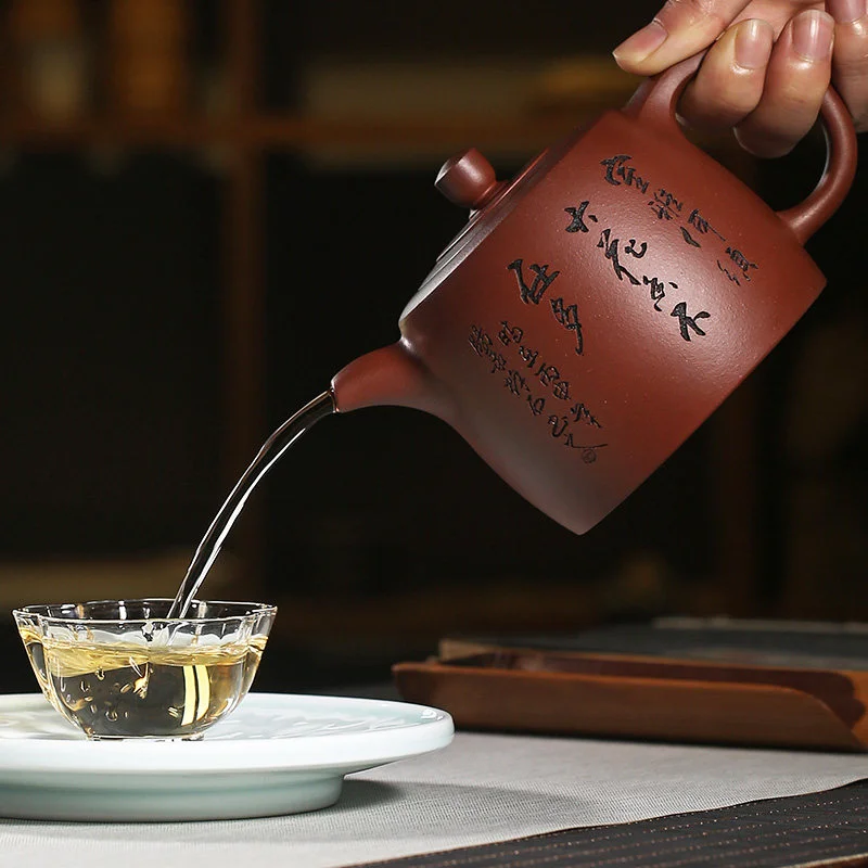 宜兴正宗全手工紫砂壶原矿底槽清纯手工刻绘功夫茶具大容量高井栏 - 4