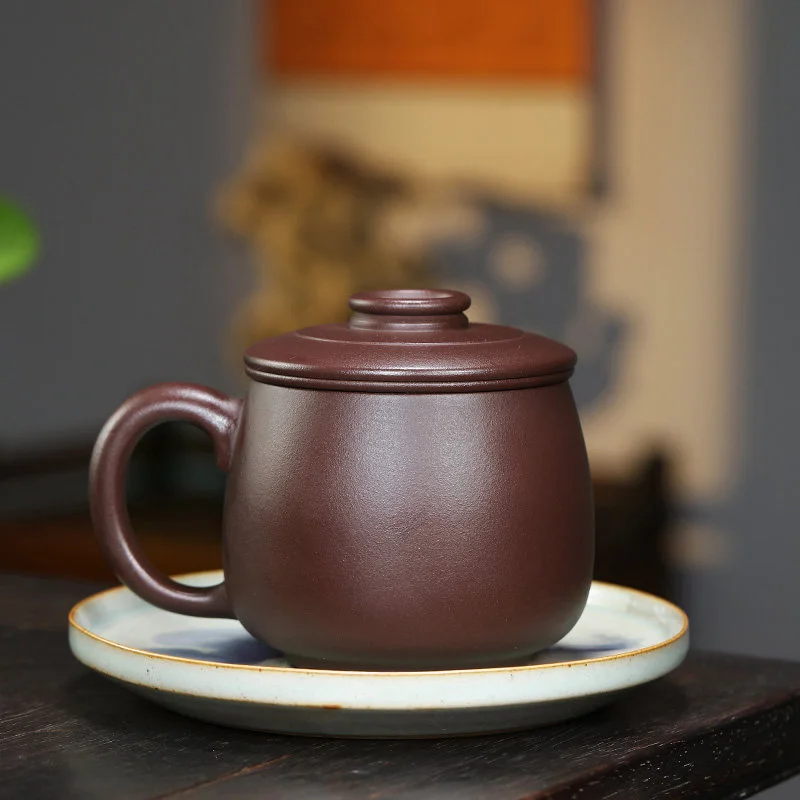 礼品定制大容量紫砂杯茶水分离茶具带过滤茶杯隔舱办公杯素心盖杯 - 6