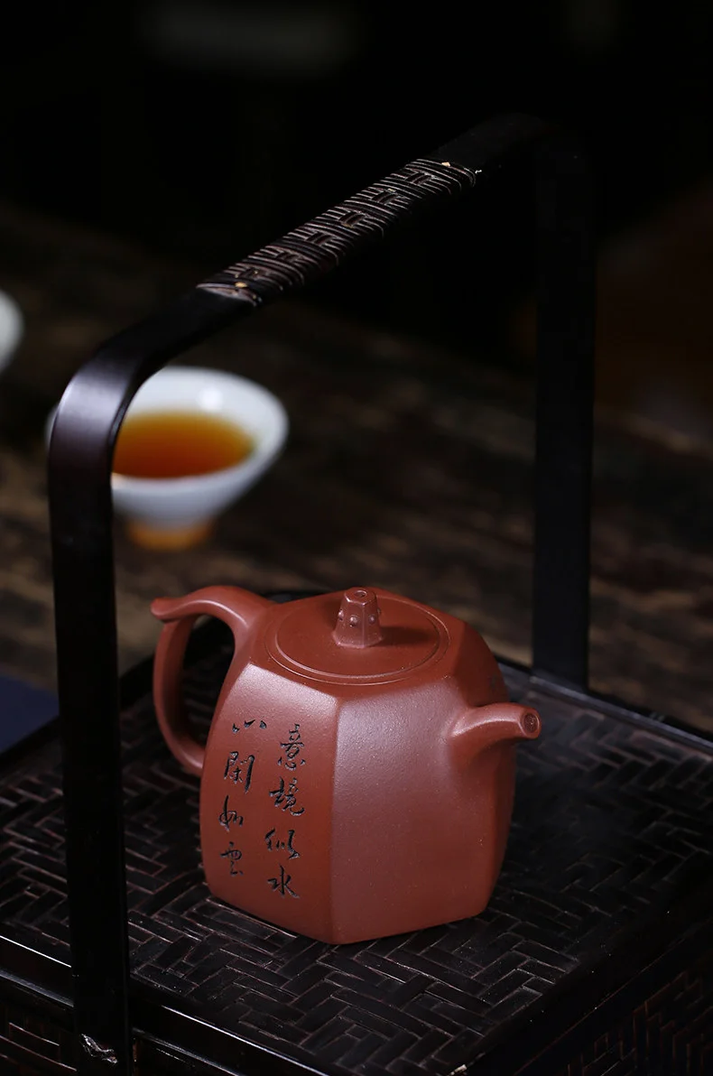 紫砂壶宜兴全手工刻绘六方泡茶壶井栏四号井底槽清朱倩冰单壶茶具 详情图 9