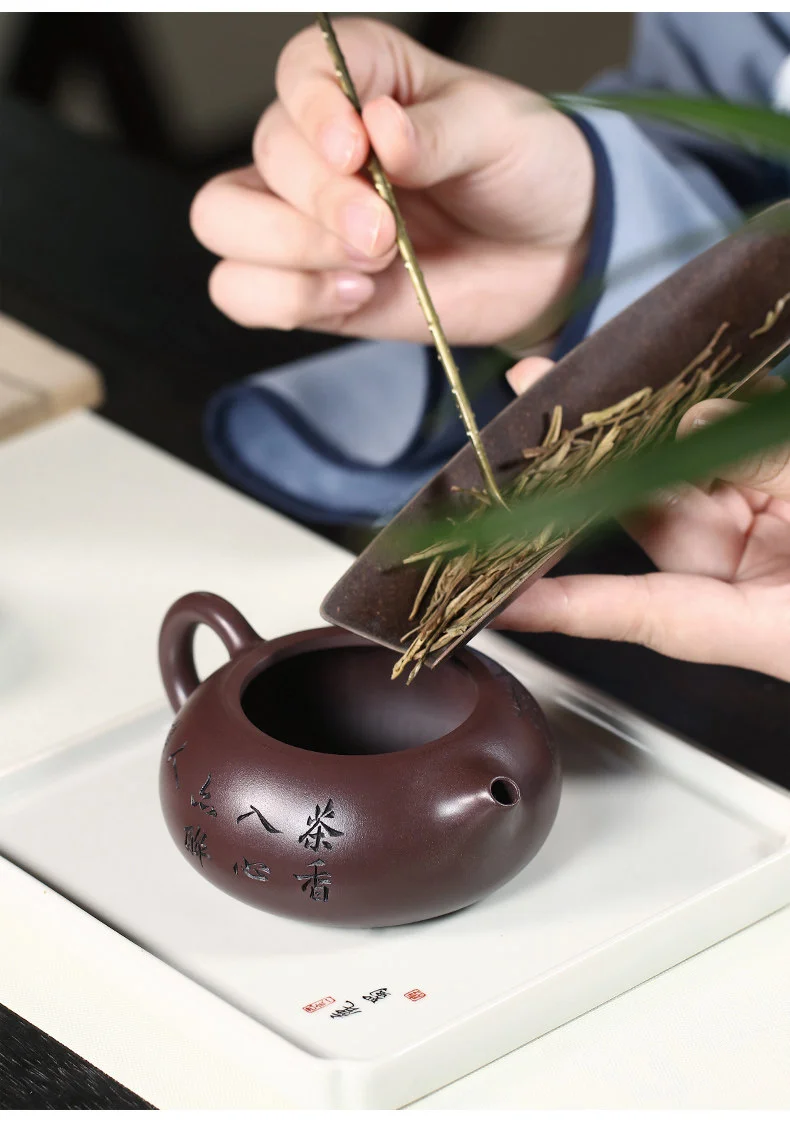 宜兴紫砂壶纯手工刻绘梅花功夫茶具单壶原矿紫泥家用泡茶壶扁西施 详情图 21