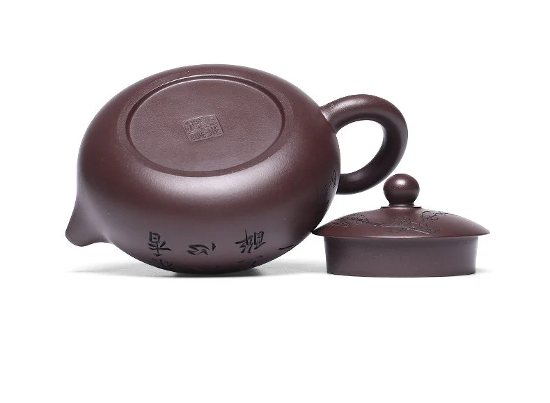 宜兴紫砂壶纯手工刻绘梅花功夫茶具单壶原矿紫泥家用泡茶壶扁西施 详情图 25