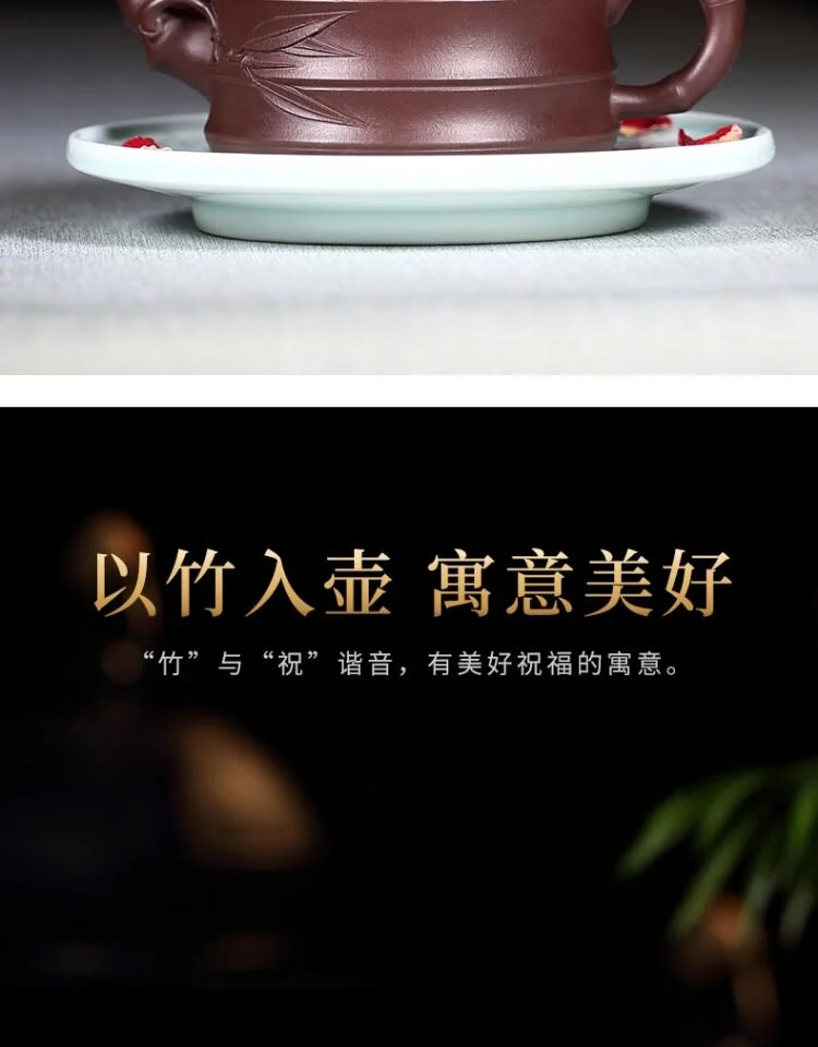 宜兴紫砂壶纯手工原矿紫泥竹节壶家用泡茶壶单壶茶具套装扁竹段 详情图 10