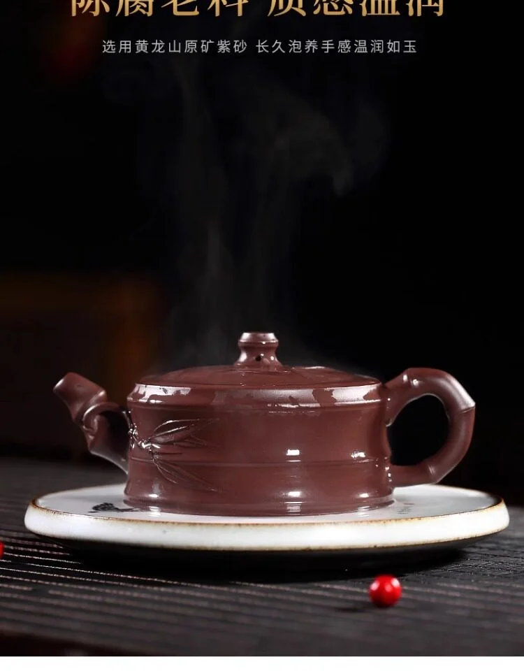宜兴紫砂壶纯手工原矿紫泥竹节壶家用泡茶壶单壶茶具套装扁竹段 详情图 14