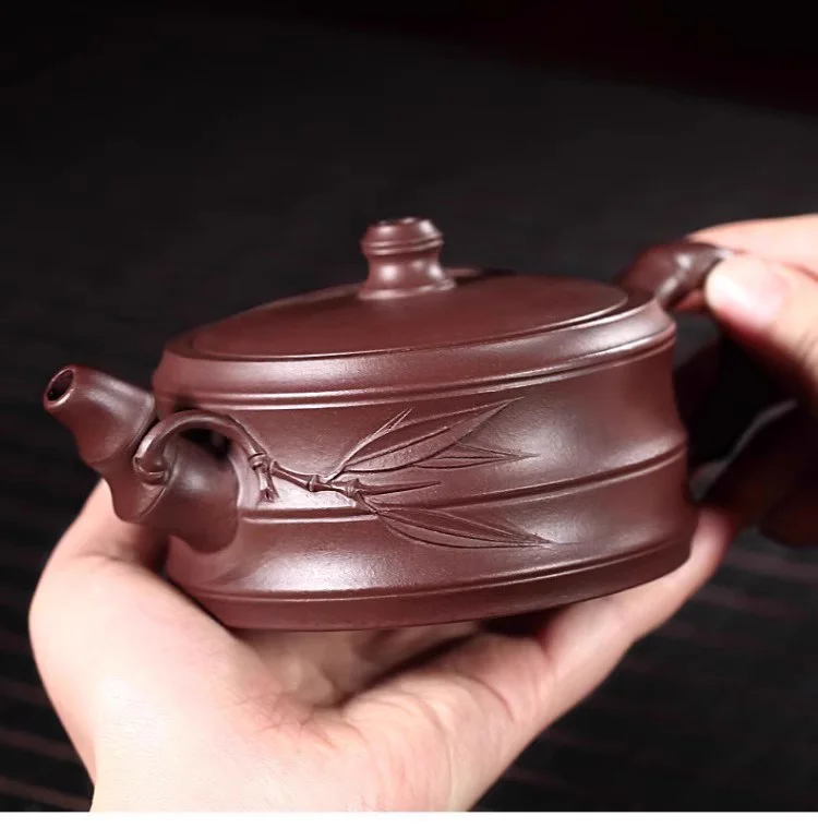 宜兴紫砂壶纯手工原矿紫泥竹节壶家用泡茶壶单壶茶具套装扁竹段 详情图 5