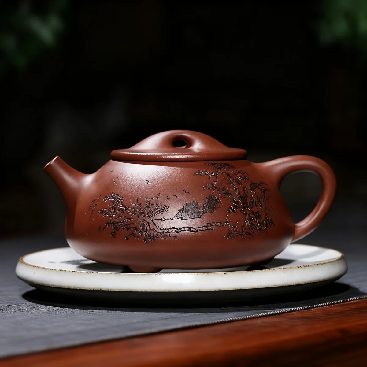 正宗宜兴紫砂壶全手工功夫茶壶原矿底槽清纯手工刻绘山水景舟石瓢