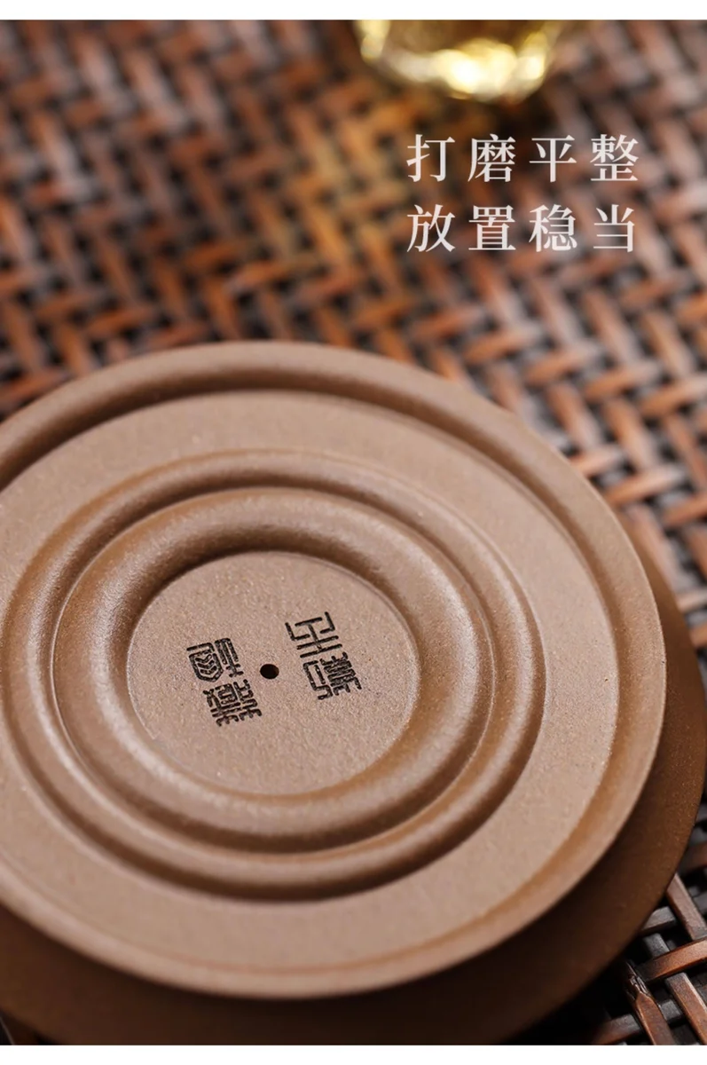 精品紫砂壶承干泡台原矿段泥养壶托盘刻绘壶茶盘圆形茶座狮子绣球 详情图 11