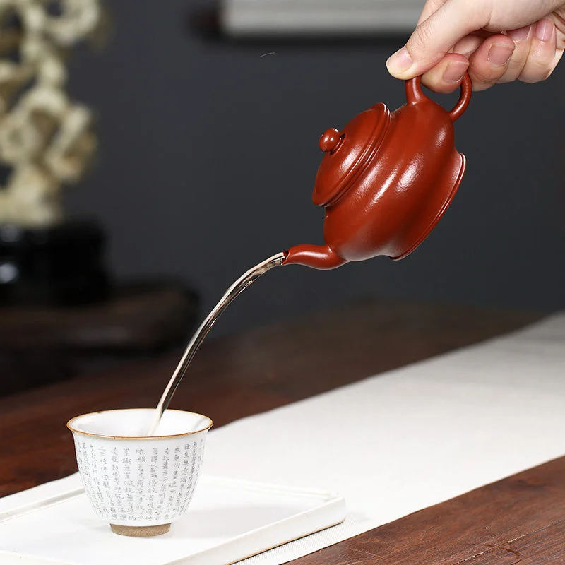 藏壶天下宜兴紫砂壶纯手工家用紫砂茶具泡茶壶贵妃红朱泥虚扁壶 - 5
