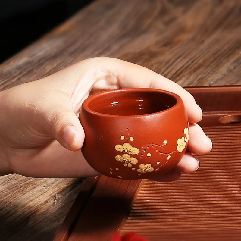 紫砂功夫小茶杯个人专用主人杯单杯茶碗单个品茗杯茶盏朱泥紫砂杯 - 4