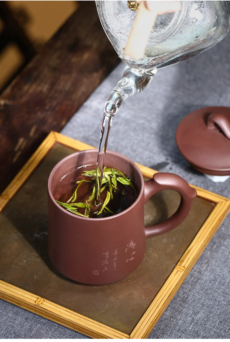 大容量宜兴紫砂杯纯手工男士泡茶带盖个人专用茶具飞把办公杯盖杯 详情图 12