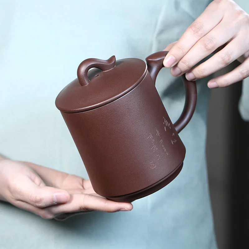 大容量宜兴紫砂杯纯手工男士泡茶带盖个人专用茶具飞把办公杯盖杯 - 4