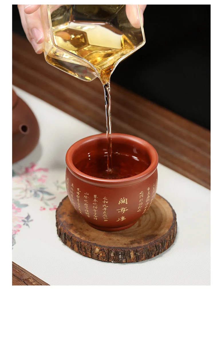 宜兴功夫茶杯纯手工描金刻绘主人杯大红袍品茗杯个人专用紫砂小杯 详情图 15