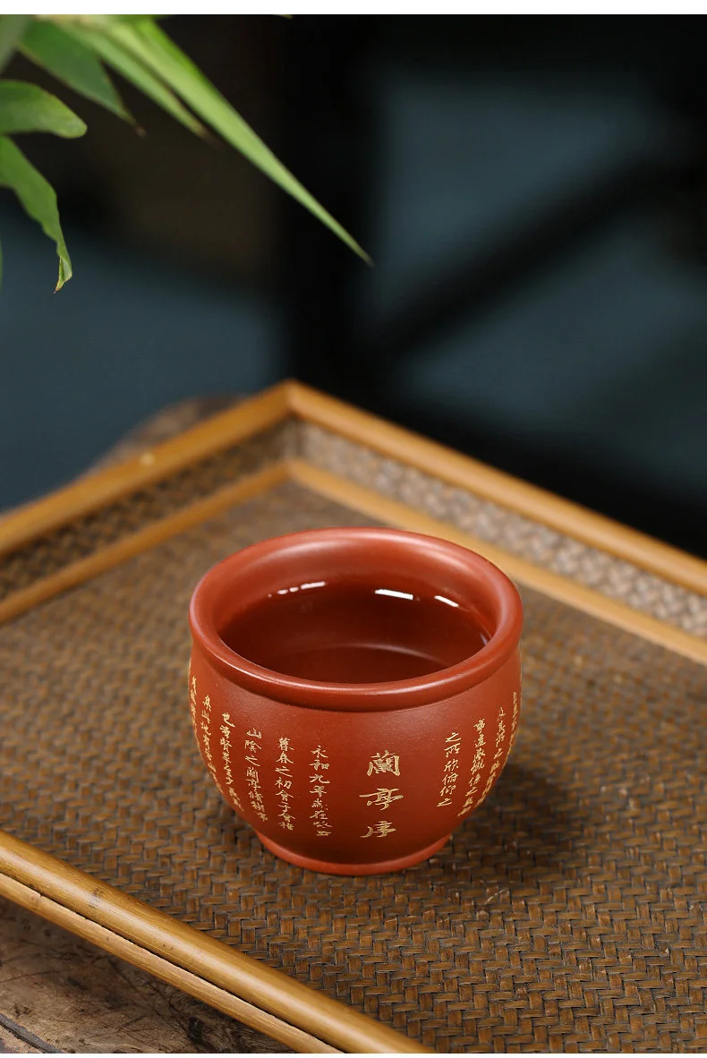 宜兴功夫茶杯纯手工描金刻绘主人杯大红袍品茗杯个人专用紫砂小杯 详情图 4
