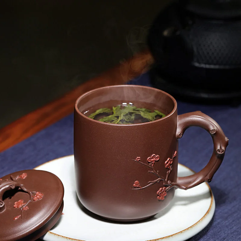 纯手工紫砂茶杯宜兴茶具个人专用主人杯单杯办公室男士紫砂杯带盖 - 5