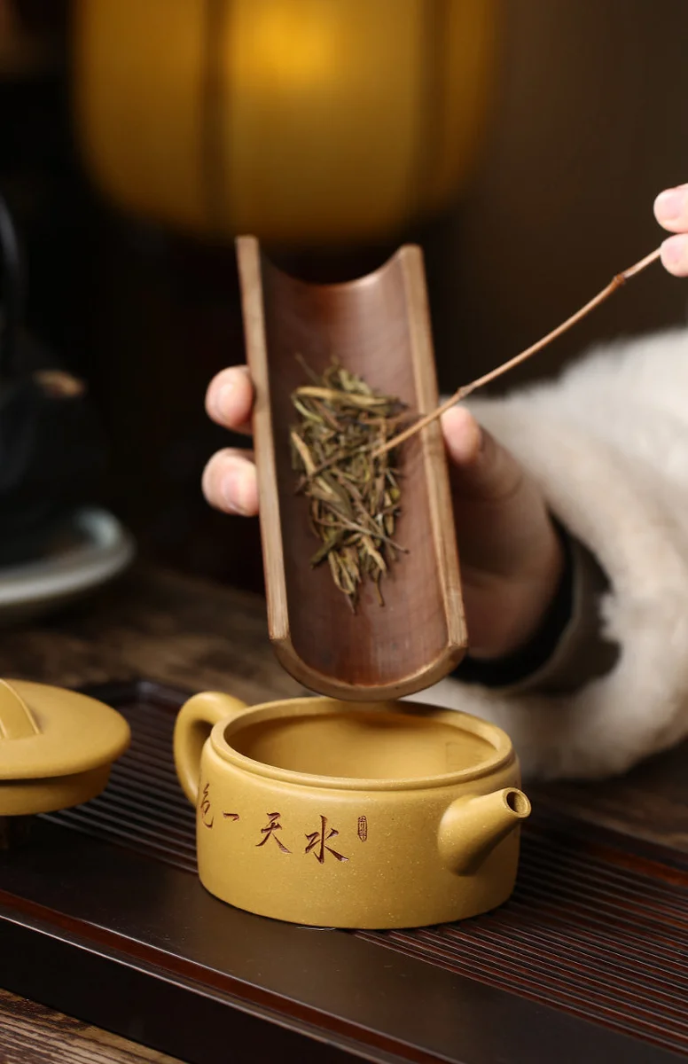 小容量宜兴紫砂壶纯手工刻绘功夫茶具原矿金黄段泥泡茶壶大口汉瓦 详情图 18