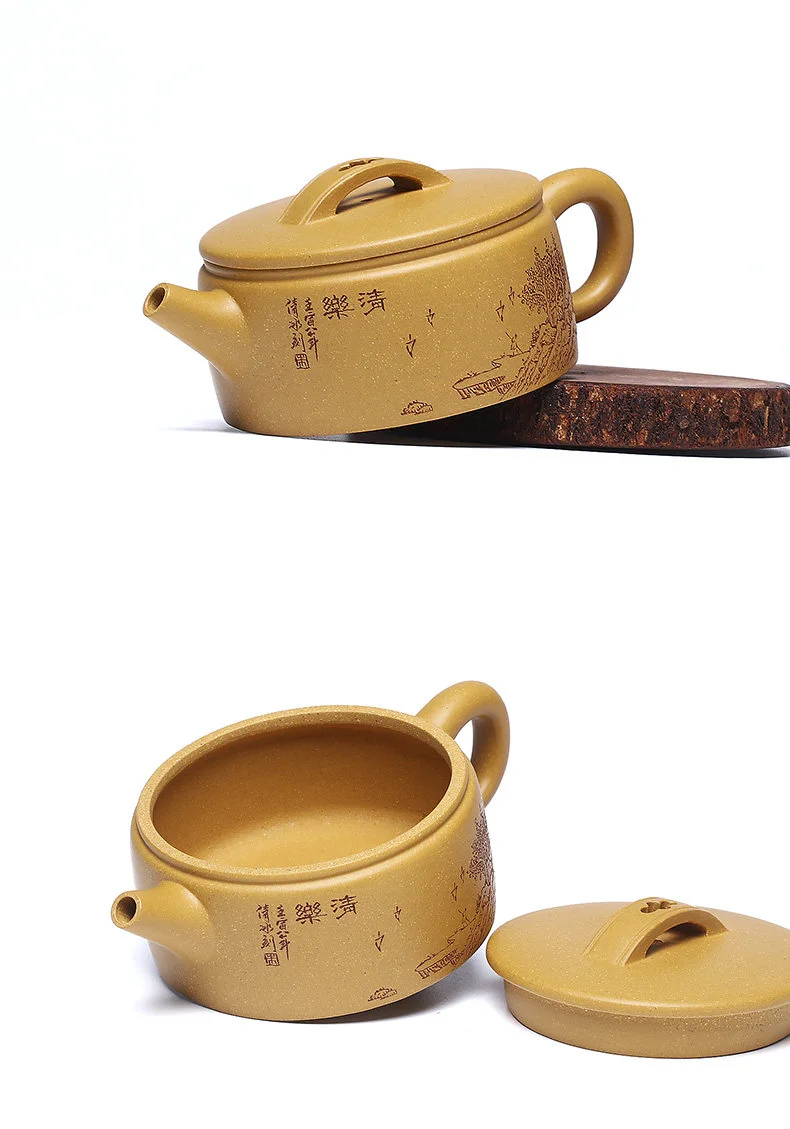 小容量宜兴紫砂壶纯手工刻绘功夫茶具原矿金黄段泥泡茶壶大口汉瓦 详情图 23