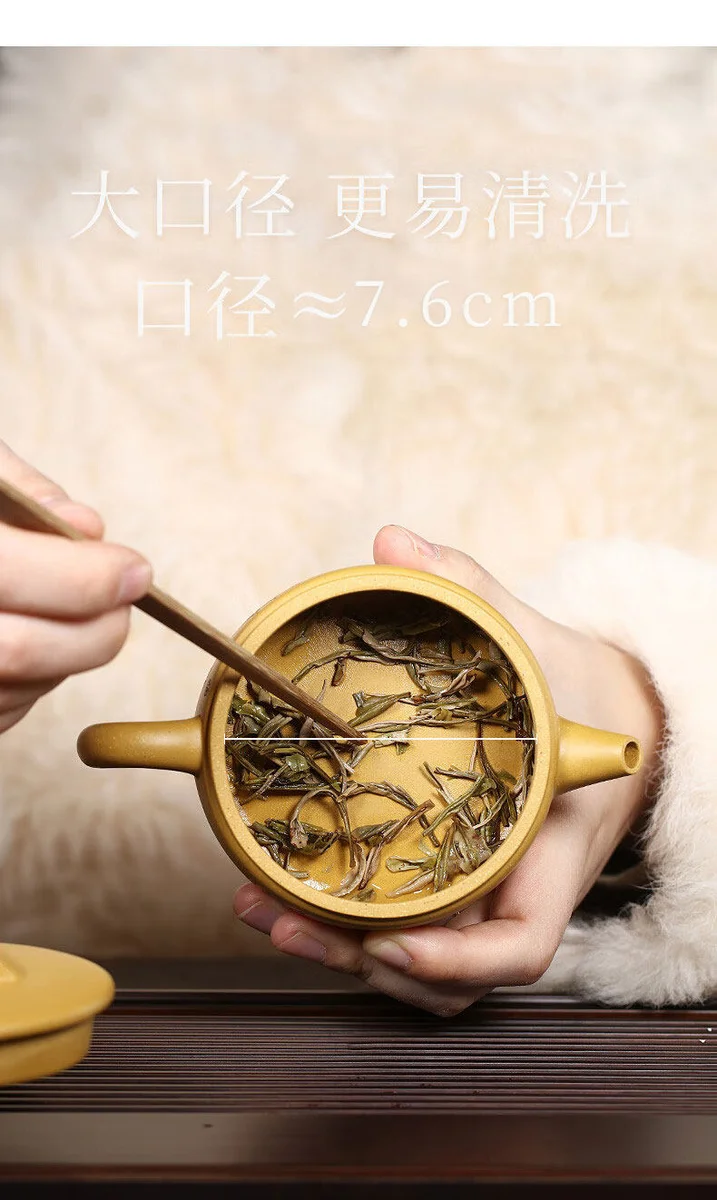 小容量宜兴紫砂壶纯手工刻绘功夫茶具原矿金黄段泥泡茶壶大口汉瓦 详情图 4