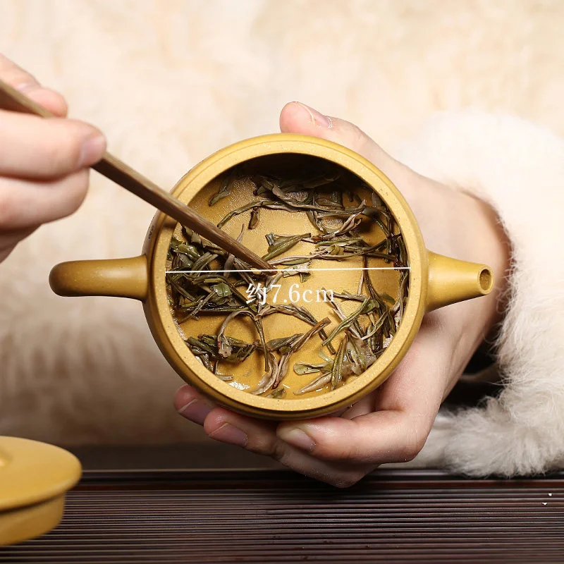 小容量宜兴紫砂壶纯手工刻绘功夫茶具原矿金黄段泥泡茶壶大口汉瓦 - 5