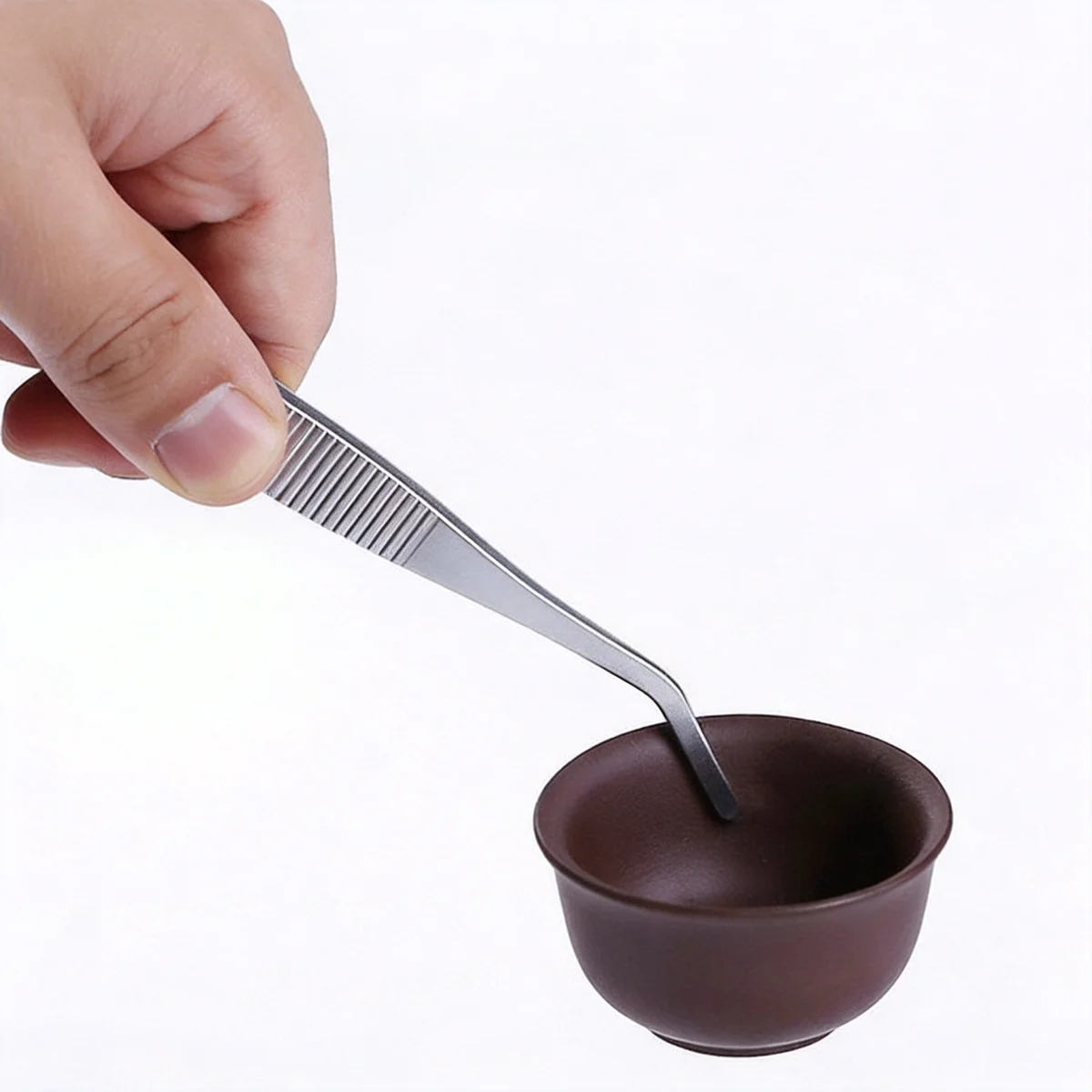 藏壶天下不锈钢茶夹 带齿圆咀镊子 直弯头钳子实用茶夹茶道配件