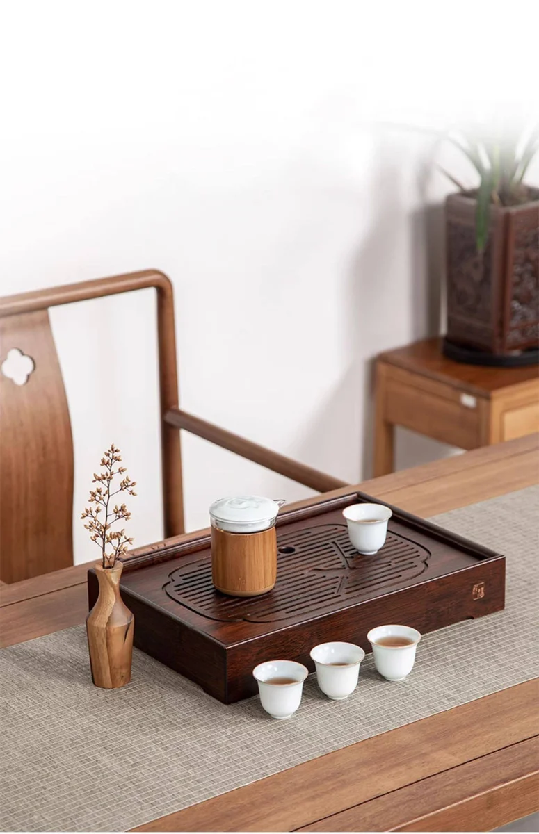 现代简约家用小茶台竹制功夫茶具储水茶盘托盘小型干泡台燕喜茶盘 详情图 1