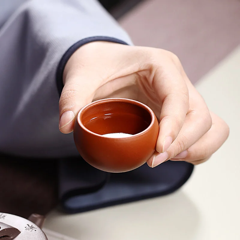 个人专用主人杯纯手工紫砂杯小口茶杯品茗杯紫泥元宝小杯朱泥对杯 - 3