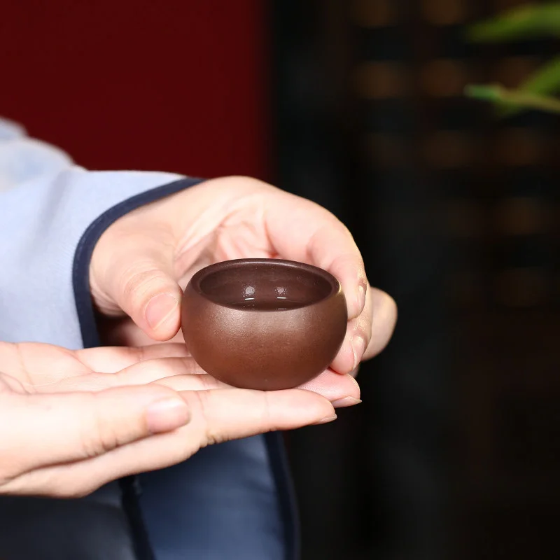 个人专用主人杯纯手工紫砂杯小口茶杯品茗杯紫泥元宝小杯朱泥对杯 - 5