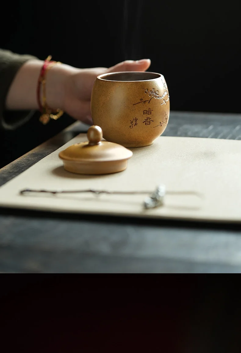 古悦堂 宜兴紫砂纯手工功夫盖杯送礼茶具办公带把泡茶盖杯 龙蛋杯 详情图 15