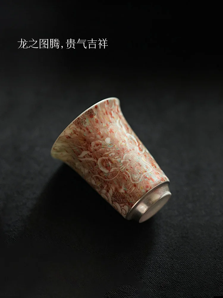 彩金手绘品茗主人杯高端家用单个待客陶瓷茶具小茶杯 龙纹闻香杯 - 4