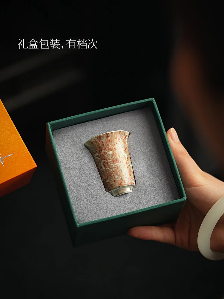 彩金手绘品茗主人杯高端家用单个待客陶瓷茶具小茶杯 龙纹闻香杯 - 5
