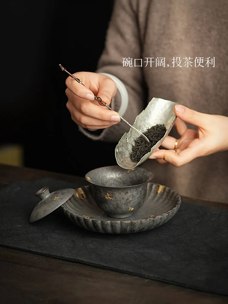 古悦堂 二才盖碗陶瓷茶具套装高档个人专用功夫泡茶家用 拙朴盖碗 - 5