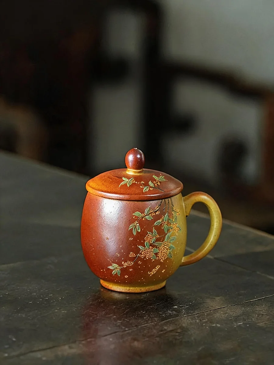 古悦堂纯手工茶具紫砂茶杯个人专用喝茶杯办公室家用杯子泥绘盖杯