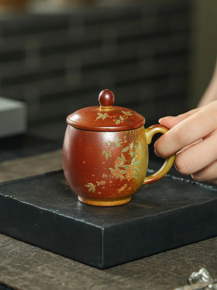 古悦堂纯手工茶具紫砂茶杯个人专用喝茶杯办公室家用杯子泥绘盖杯 - 6