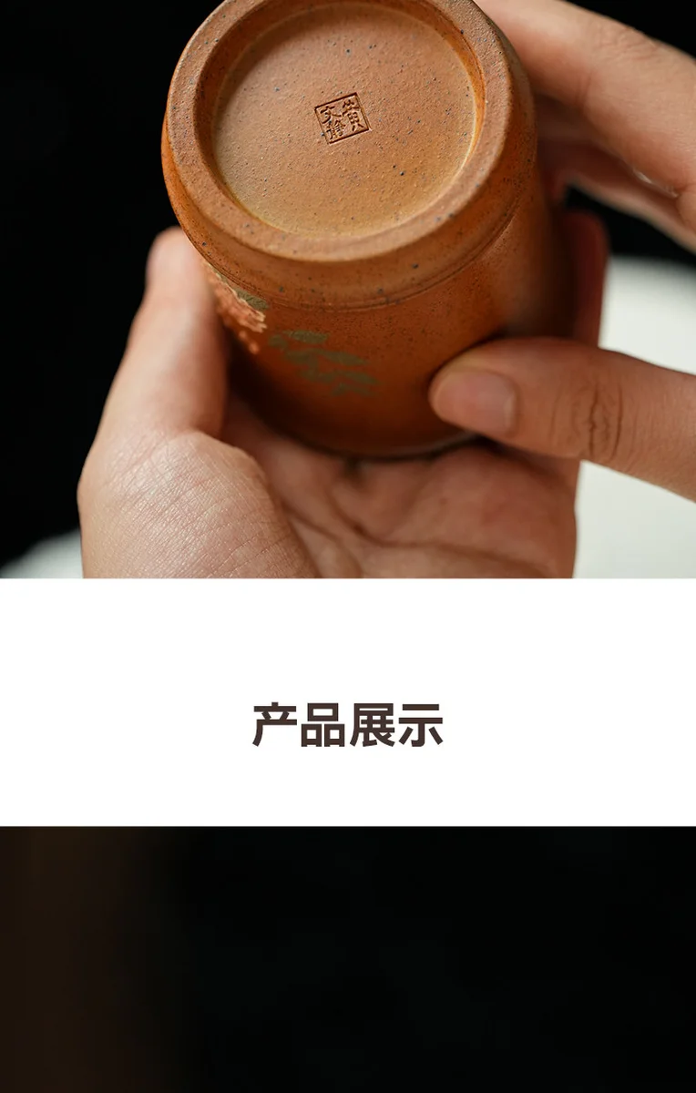 古悦堂宜兴紫砂手工带把品茗杯精致茶杯个人专用柴烧竹节主人杯 详情图 14