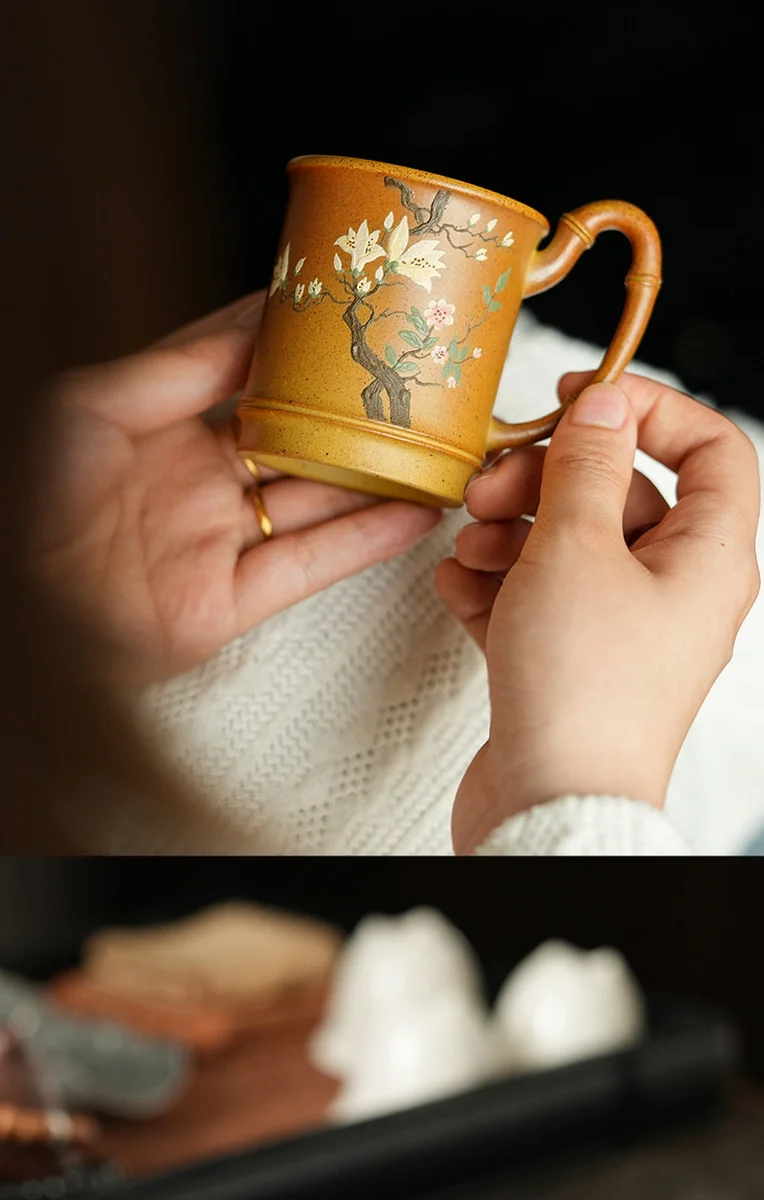 古悦堂宜兴紫砂手工带把品茗杯精致茶杯个人专用柴烧竹节主人杯 详情图 15