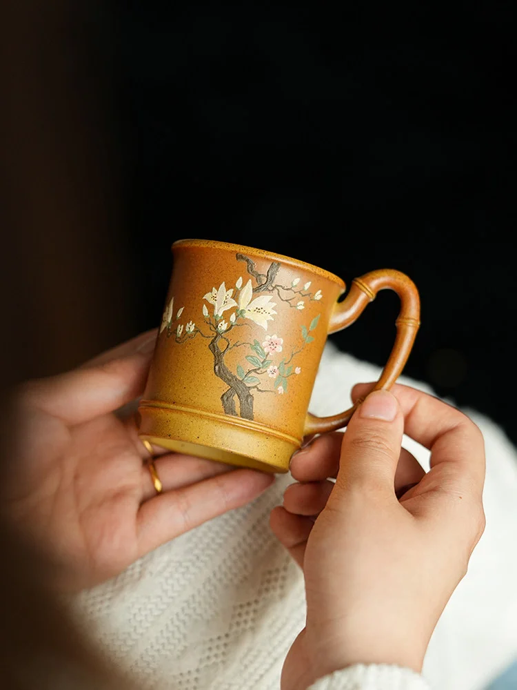 古悦堂宜兴紫砂手工带把品茗杯精致茶杯个人专用柴烧竹节主人杯 - 6