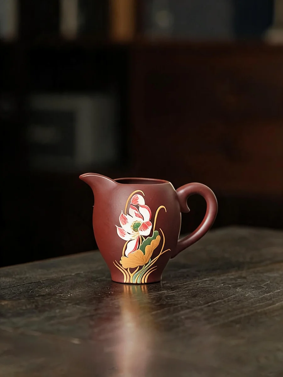 古悦堂宜兴紫砂茶具纯手工泥绘公道杯新款茶水分茶器 紫泥公道杯