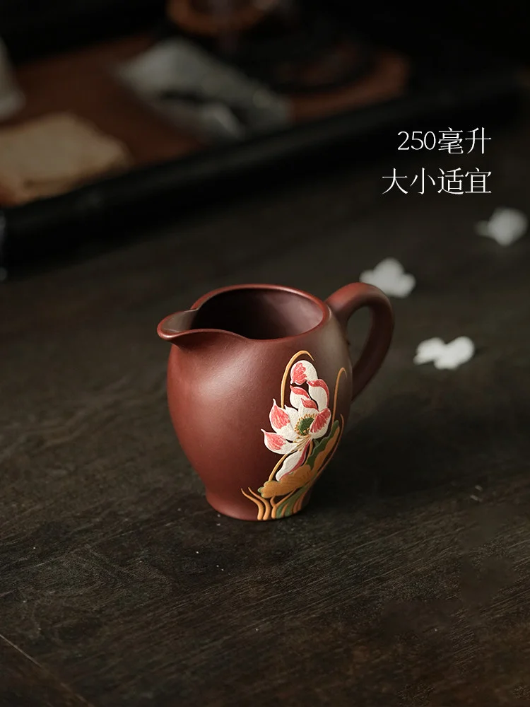 古悦堂宜兴紫砂茶具纯手工泥绘公道杯新款茶水分茶器 紫泥公道杯 - 5