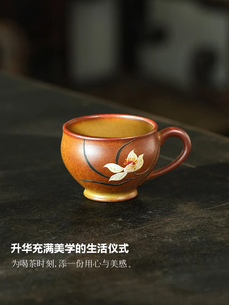古悦堂手工紫砂茶杯带把个人专用主人杯女士咖啡杯办公室喝茶茶杯 - 4