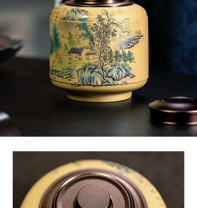 古悦堂 宜兴原矿紫砂红茶普洱储茶罐收纳密封醒茶罐 山川茶叶罐 详情图 15