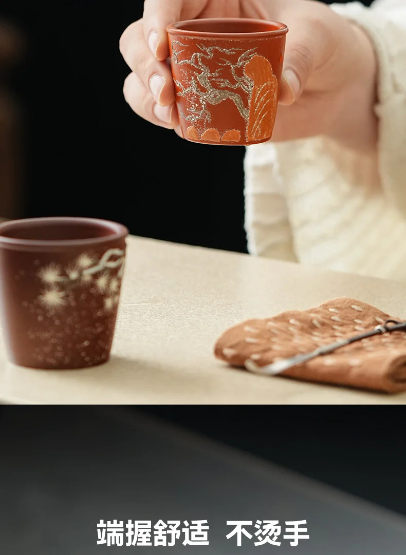 宜兴紫砂主人杯个人专用喝茶茶杯高档功夫单杯 两仪松泥绘主人杯 详情图 11