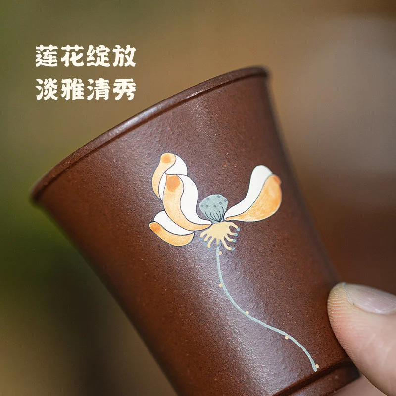 古悦堂 宜兴原矿紫砂杯纯全手工功夫茶具中式品茗杯子紫泥 荷韵杯 - 3